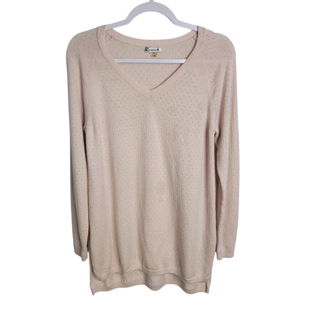 Smartwool Light Pink Merino Wool V-Neck Sweater Medium Winter Ski Resort Vacay